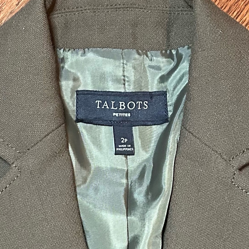 Talbots Khaki Green Blazer with Notched Lapel Size 2P - Picture 5 of 9